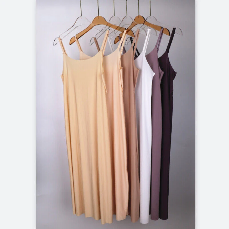 Women Elastic Silky Underdress Spaghetti Strap Dress Slips Summer Ultra-thin Seamless Nightdress Soft Short Petticoat Underskirt petticoat skirt half slip skirt women full slip dress