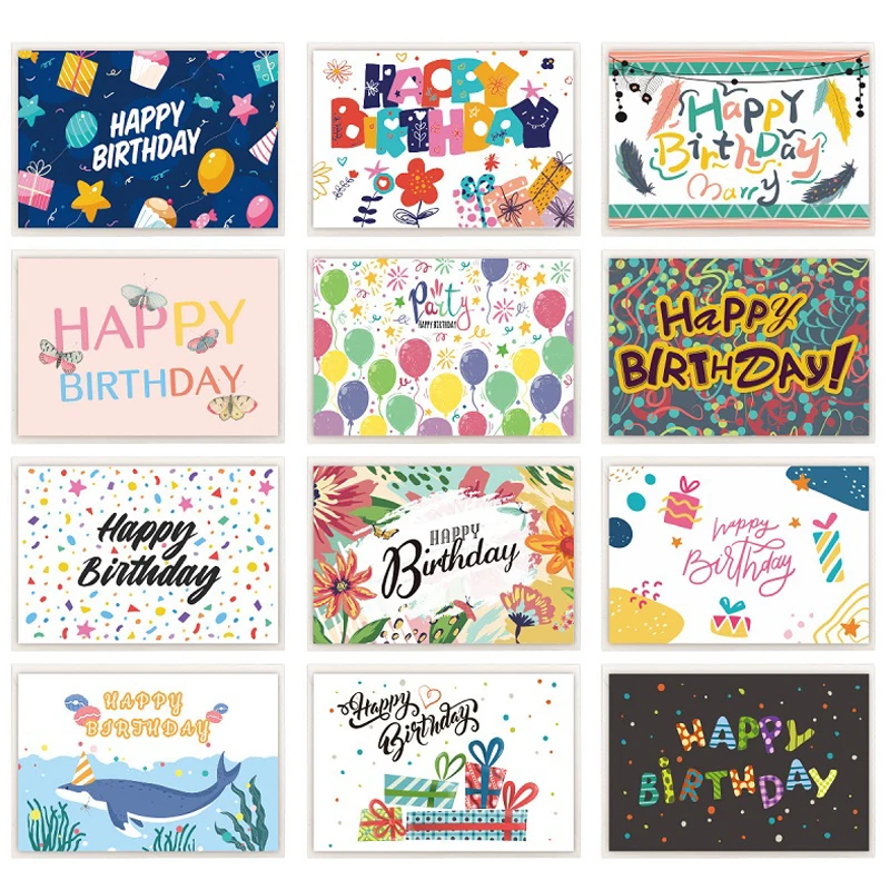 

12pcs Happy Birthday Greeting Card With Envelope Birthday Party Invitation Cards For Kids Adults Folded Gift Cards Message Card