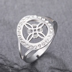 Dawapara Witches Knot Adjustable Women’s Ring with Clear Zircon - Stainless Steel Religious Jewelry (Style A steel color)