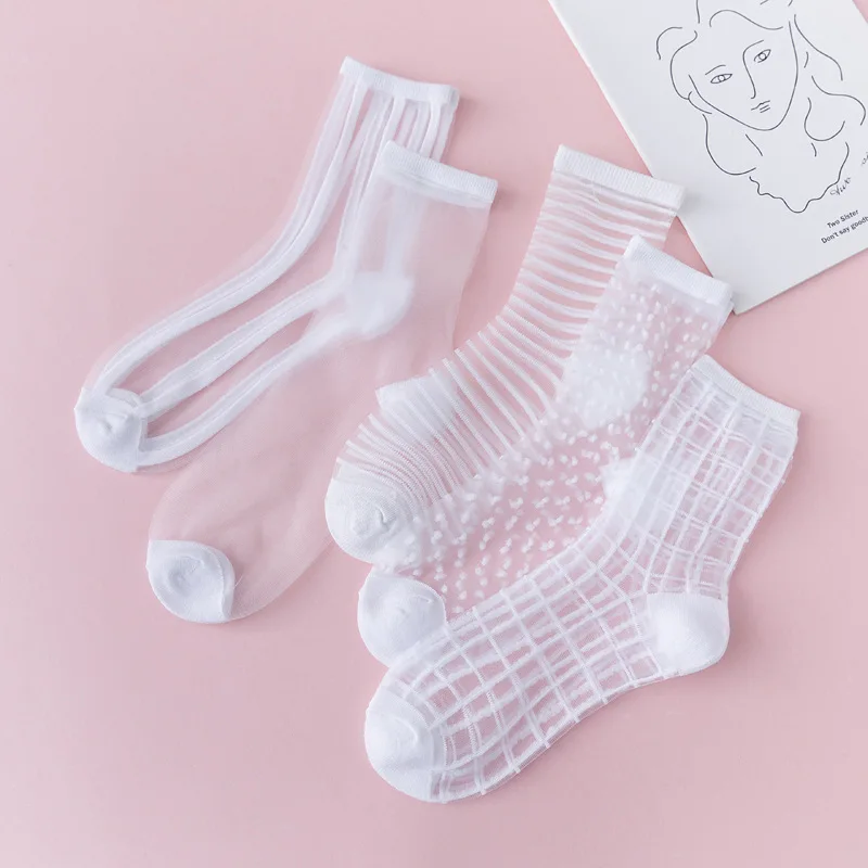 Women's Lace Socks Summer Transparent Thin Non-slip Ankle Socks 5 Pairs