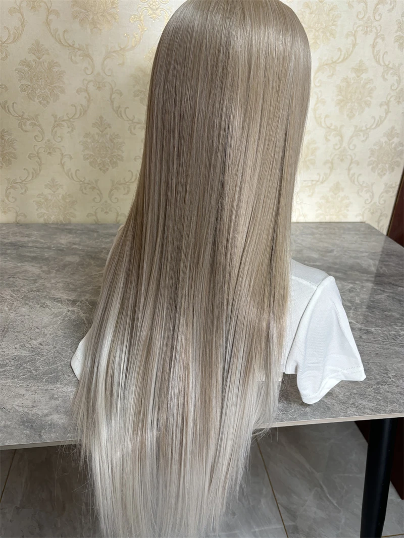 Silky Straight Synthetic Hair Wigs Ombre Honey White Blonde Colored Lace Frontal Wigs 13x4 Transparent Party Wig For Women