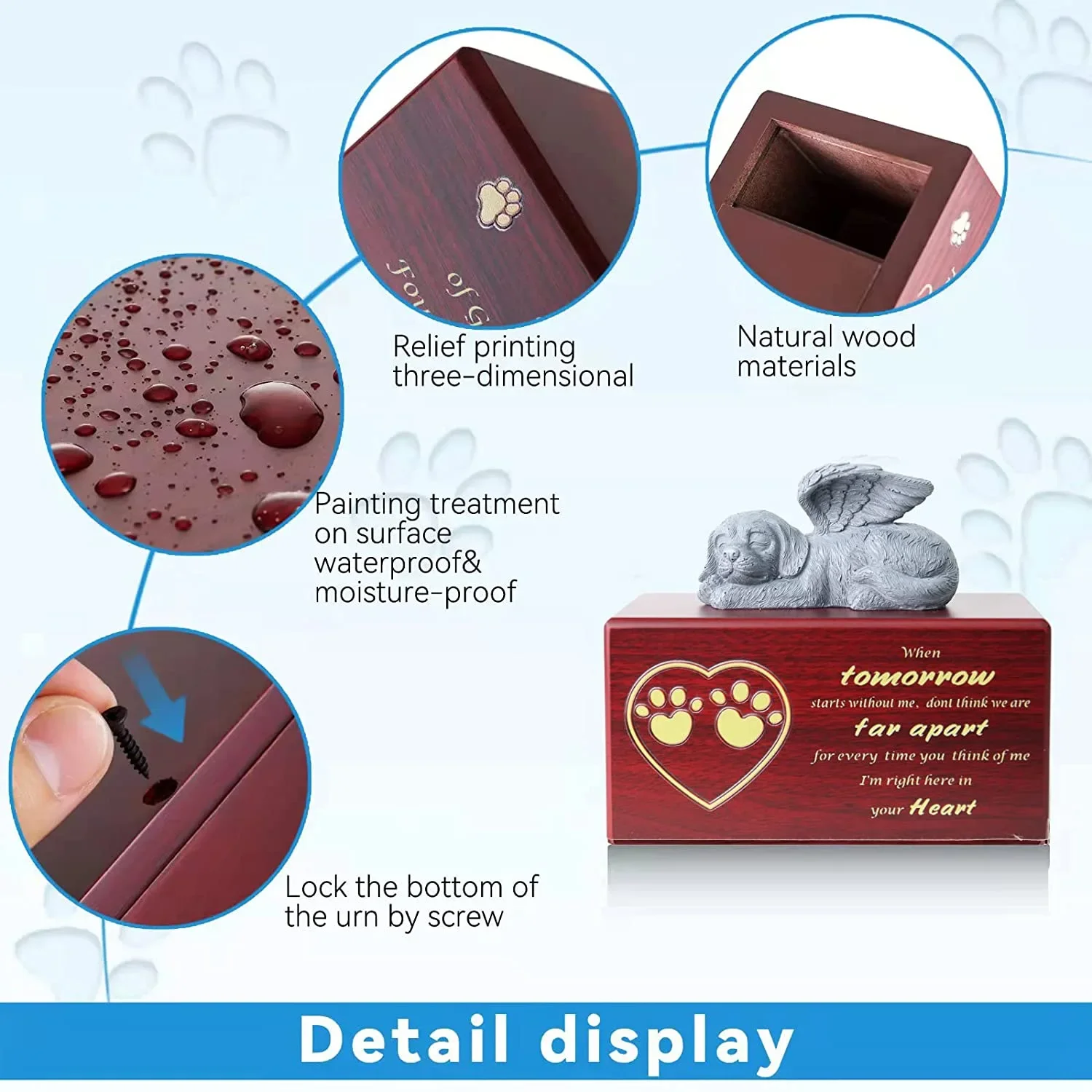 Wood Pet Cremation Box Pet Urns Small Dog Cremation Box for Ashes for Cat or Dog Urns Ashes Keepsake Memorial
