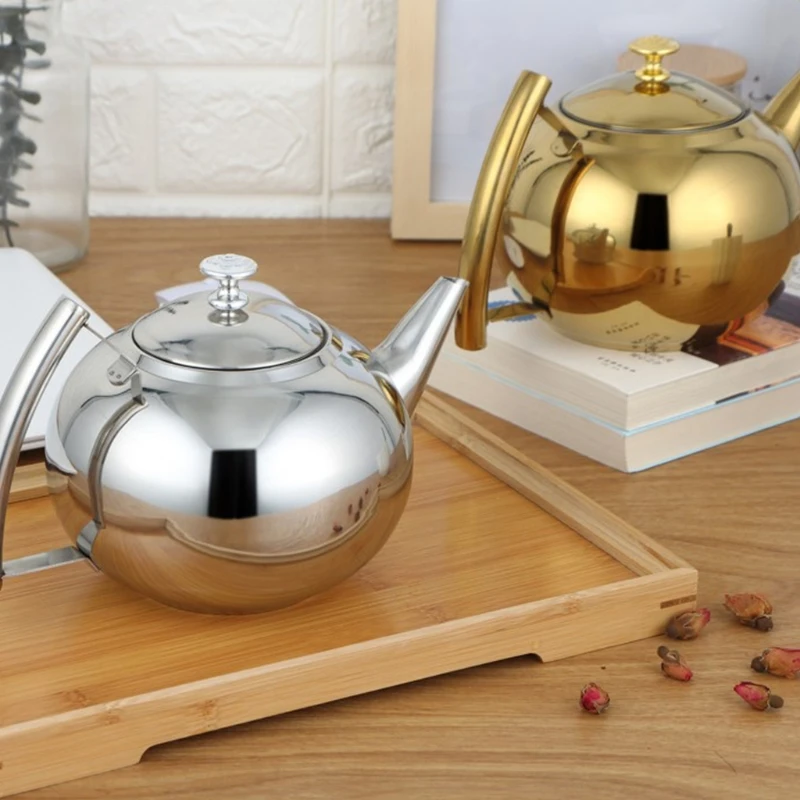 Stainless Steel Material Silver And Golden Durable Teapot With Infuser