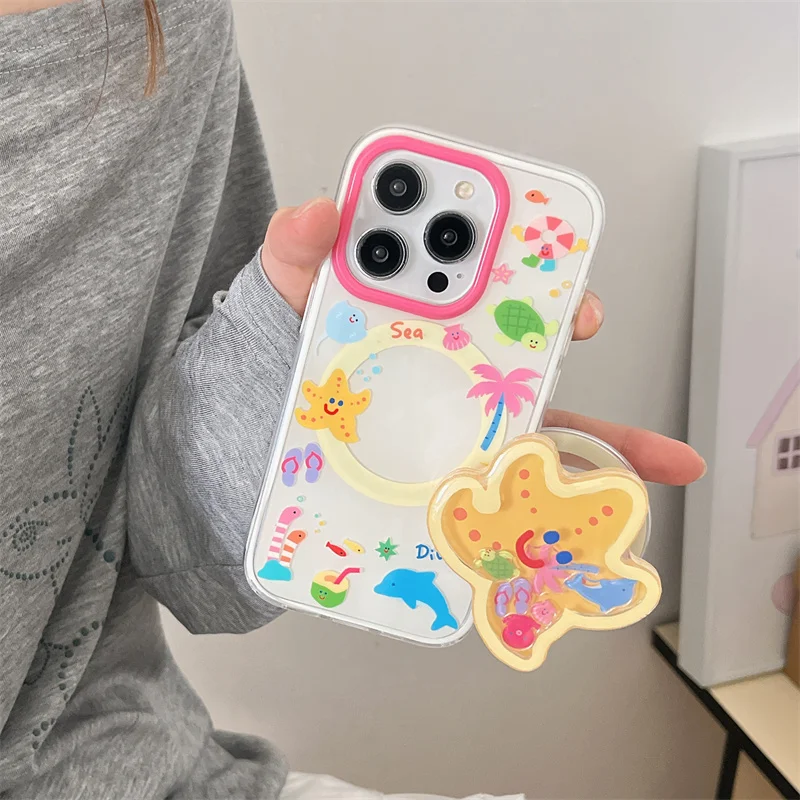 Charming Starfish Magnetic Phone Case with Support Stand and Magsafe Holder