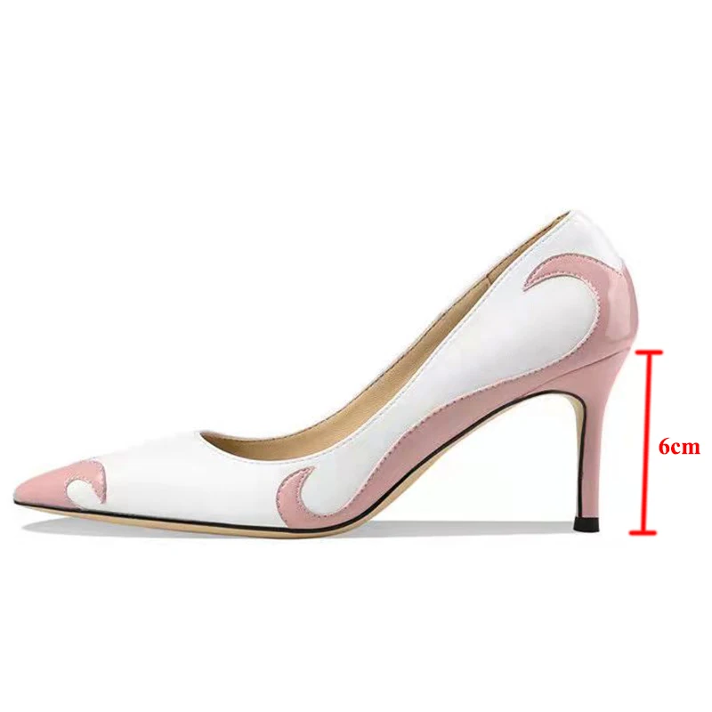 2022 New Cool Thin Heels Pumps Women Mix Color Pu Leather High Heels Shoes Woman Slip on Pointed Toe Sexy Party Shoes Ladies 
