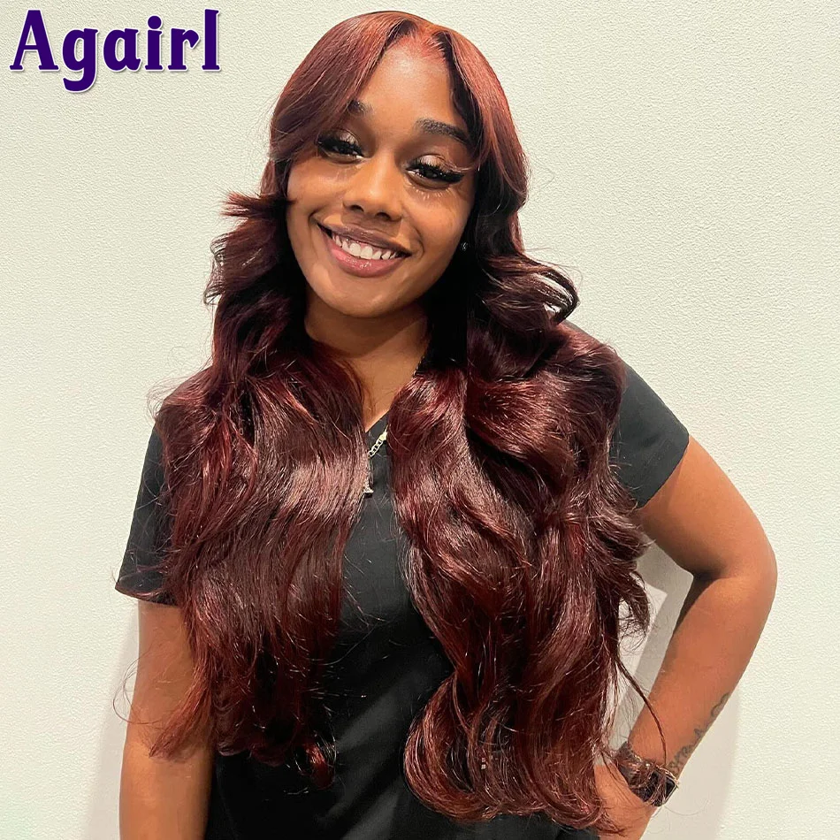 

Dark Red Brown 13X6 Body Wave Lace Front Wig Pre Plucked 200% Density 13X4 Glueless Human Hair Lace Frontal Wigs for Black Women