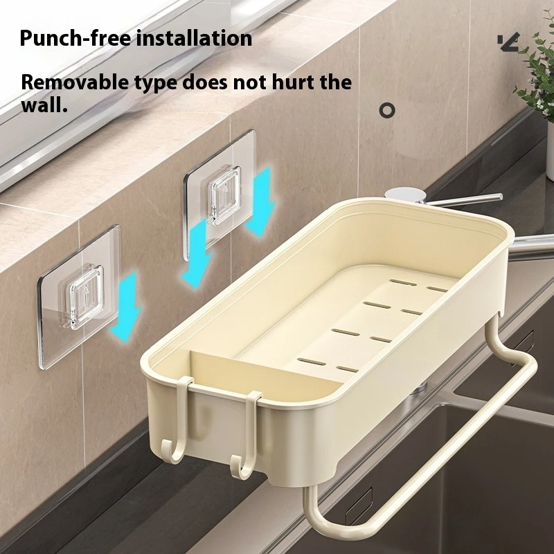 Kitchen Sink Drain Rack Organizer ABS Plastic No Drill Sink Shelf Soap Sponge Holder Dishcloth Towel Rack Filter Basket