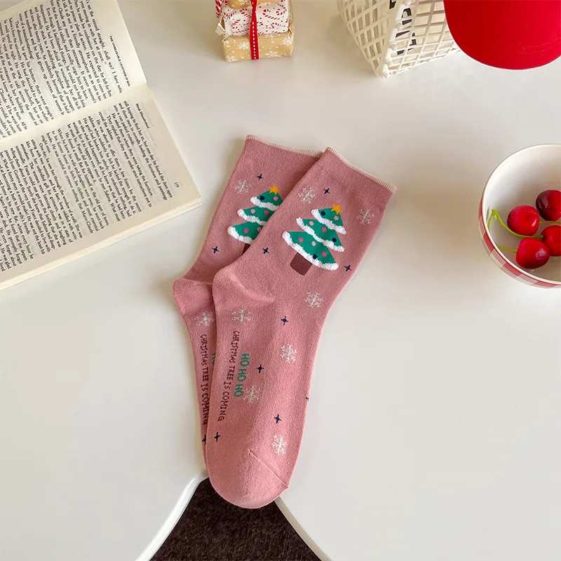 Women's Autumn Winter Cotton Snowman Santa Claus Christmas Tree Creative Cartoon Stockings New Year Christmas Mid-tude Socks