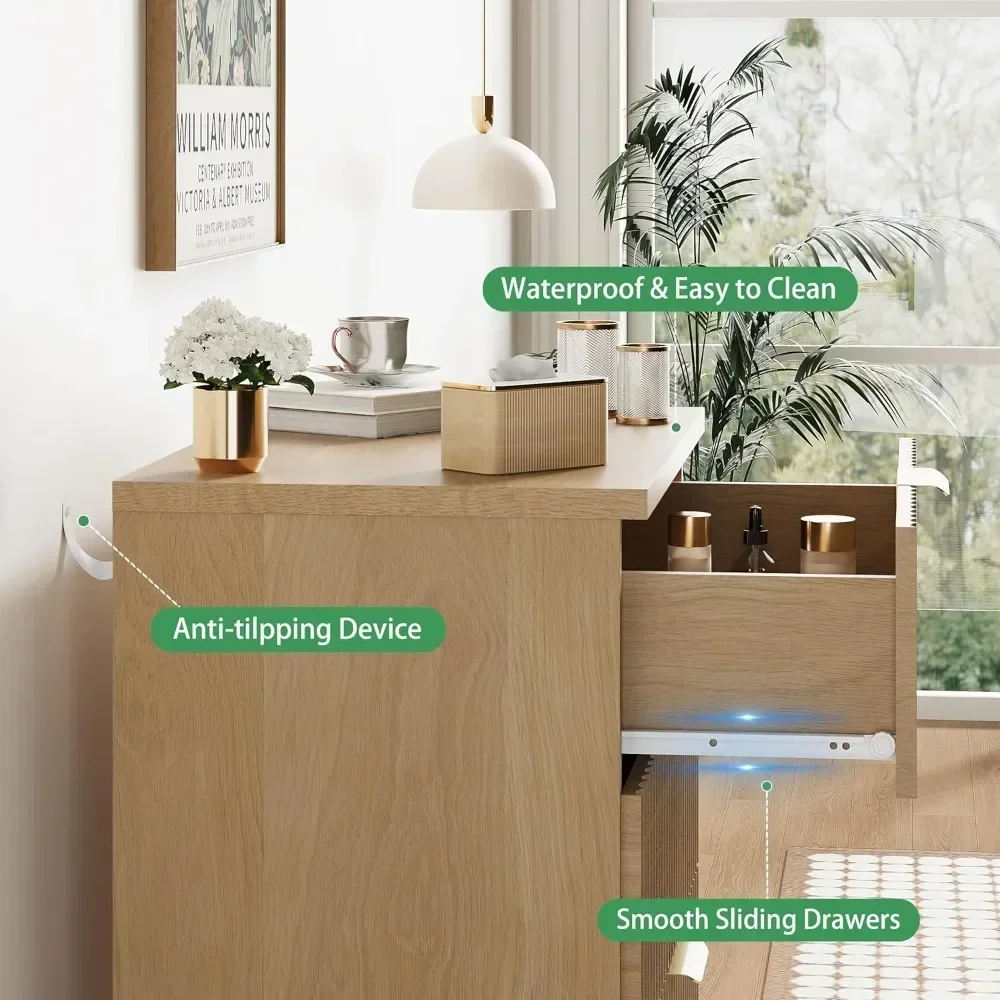 Mid-Century Modern 24" Wide Fluted Nightstand with 3 Drawers and Metal Handles