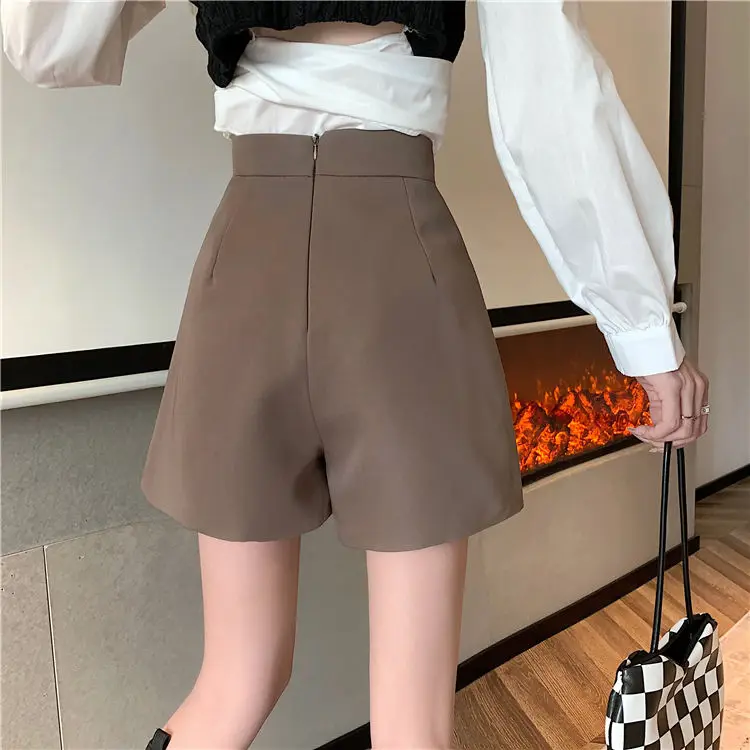 plus size clothing Women 2022 Autumn Winter New High Waist Wide Leg Shorts Female Solid Color Suit Shorts Skirts Ladies Casual A-line Shorts X87 outfits for women