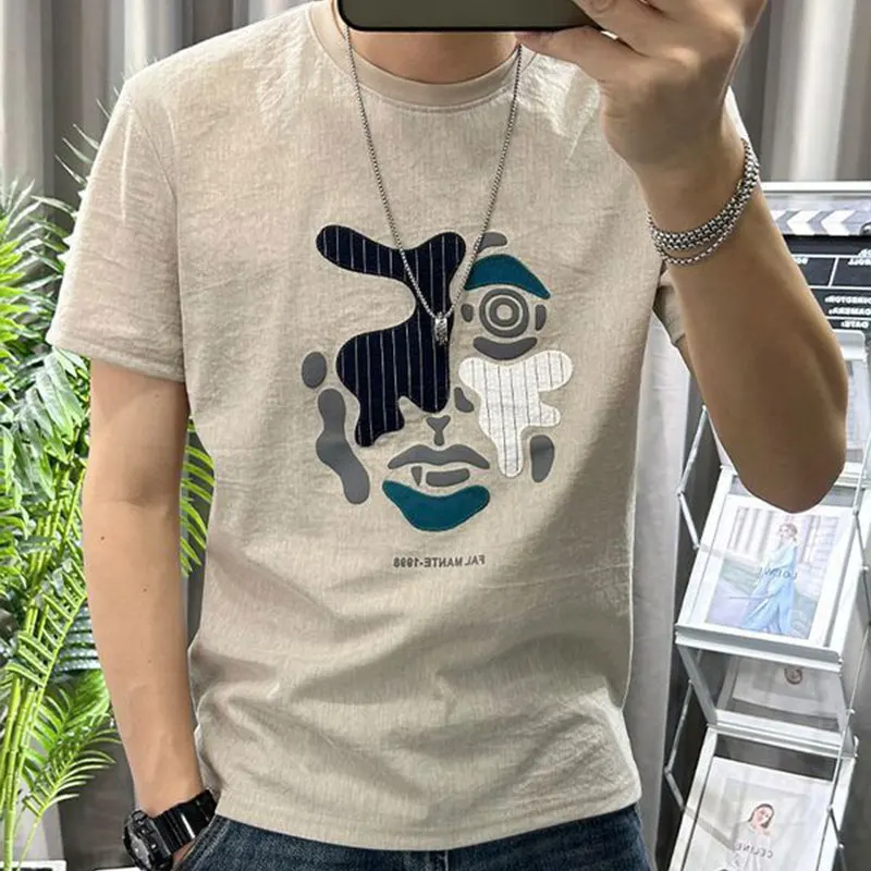 

Elegant Fashion Harajuku Slim Fit Ropa Hombre Loose Casual All Match Tees O Neck Printed Thin Style Cotton Short Sleeve Tshirts