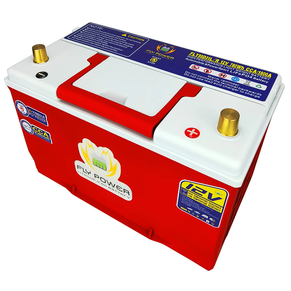 FLY95D31L/R 12V 100AH 1200Wh 1600A Automobile Lithium Iron Battery With Jump Starter Protection Motor Car LiFePO4 Battery BMS