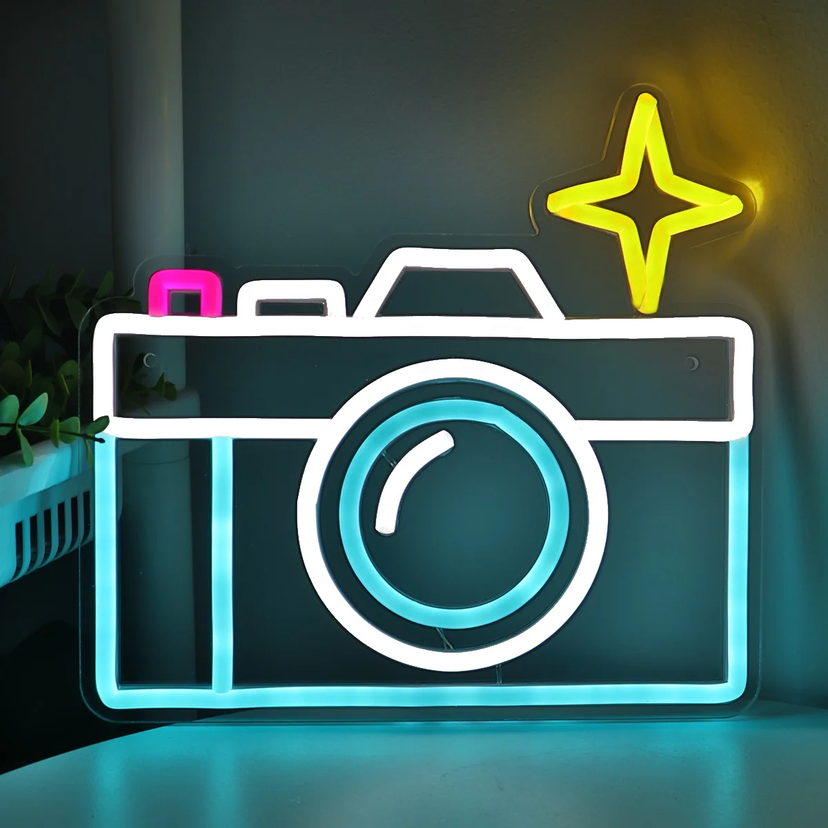 Cool Camera LED Wall Neon Sign, Alimentation USB, Basse tension, Veilleuse sûre pour magasin, bar, événement, décoration de pub, 5V, 10.08 en effet x 9.45, 1PC