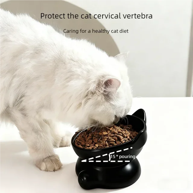 Ceramic Pet Feeding Bowl Anti-Spill Tilted Cat Bowl Dog Bowl Protect Neck Prevent Black Chin Non-Slip Base Pet Supplies 2