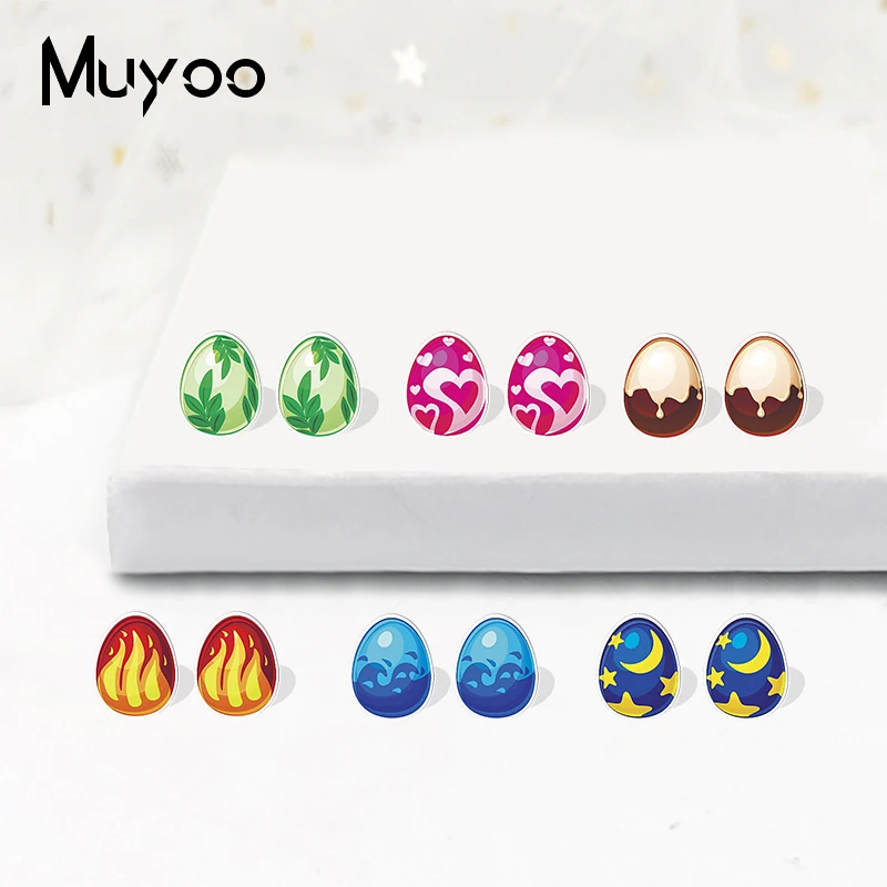 2022 New Fashion Cartoon Cartoon Dragon Uova Colorate Dipinte Elementi Naturali Handcraft Cartoon Epoxy Orecchini Acrilici
