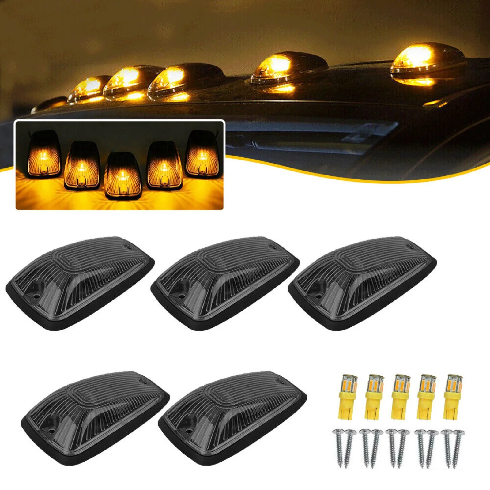 

5X Smoke Lens Amber LED Cab Roof Marker Lights For Ford F-250 F-350 Super Duty