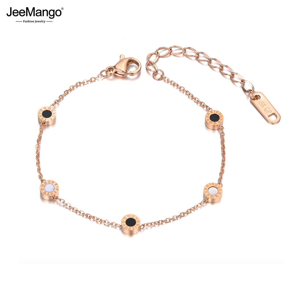 Titanium Steel Bohemia Shell & Acrylic Chain Link Bracelets JB20027 for Women Girl Trendy Roman Numerals Charm Bracelet bracelet jewelry