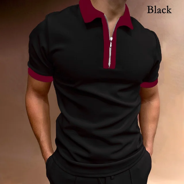 2021New Summer Men's Polo Shirt Joining Together Letters Color Polo Shirts Brand Men Short-Sleeved Tees Shirt Man Clothes S-3XL Black