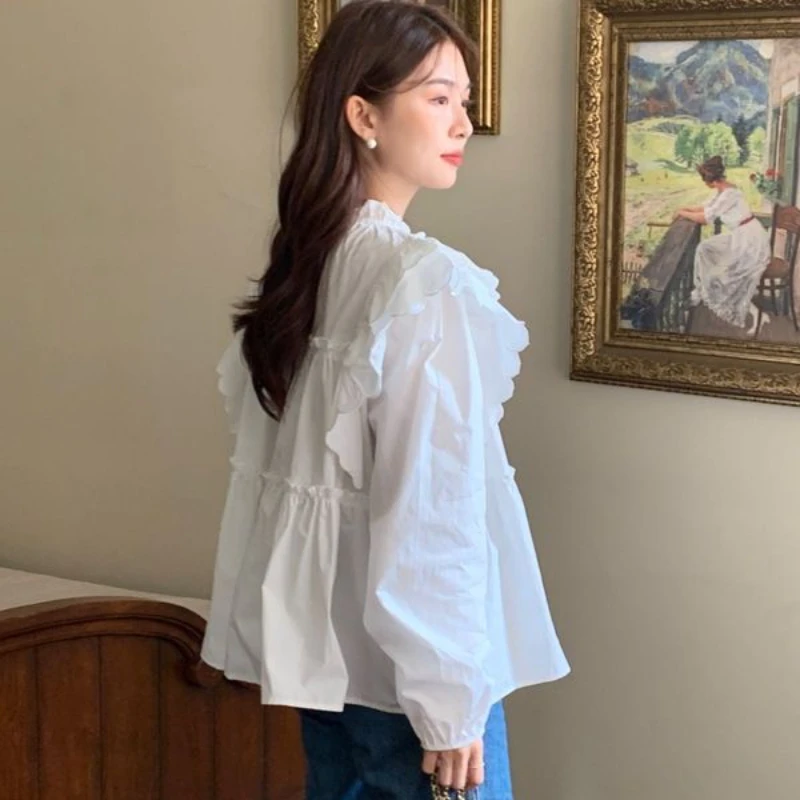 여성용 헐렁한 블라우스, 프렌치 스타일리시 단색 디자인, 올매치 대학 레저 패션 의류, 빈티지 연인, 봄