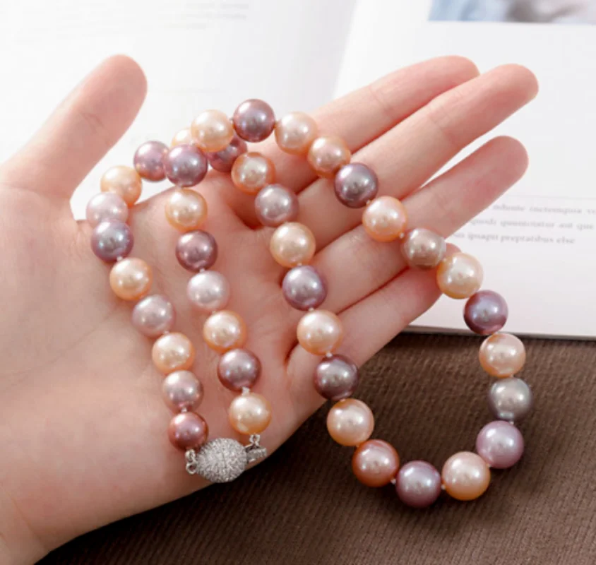

gorgeous 9-10mm south sea round multicolor pearl necklace 18‘