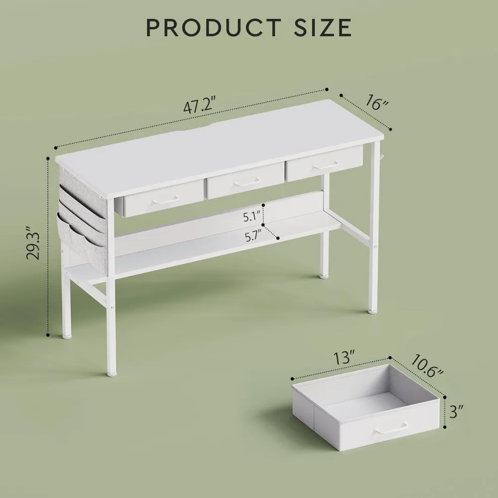 47 inch Computer Desk with Shelves, Writing Desk with Drawers for Small Spaces, Computers Desks 3