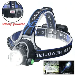 High Lumen Rechargeable Waterproof LED Headlamp with Zoomable Beam (With battery)
