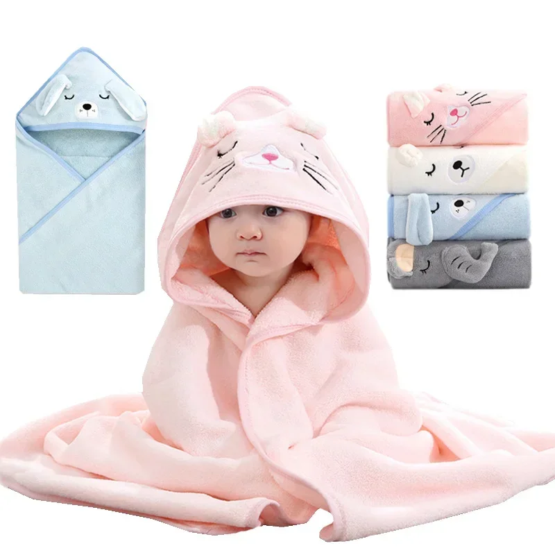 Cartoon Baby Bath Towels for Body Hooded Coral Fleece Kids Bathrobe Newborn Swaddle Wrap Baby Blankets for Girls Boys 80*80cm baby blanket