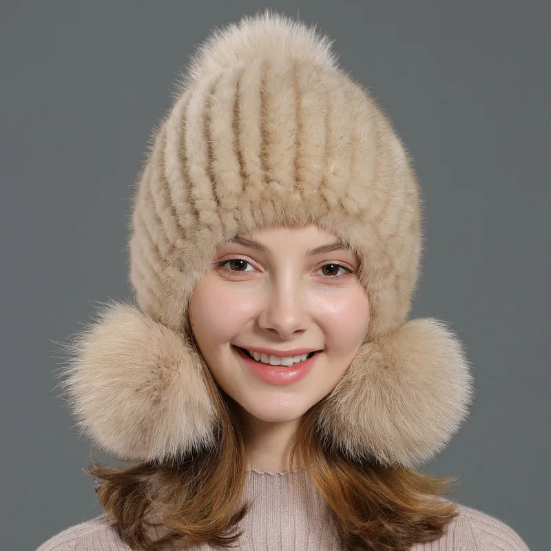 

Furhatmink hairwarm ear protection hatautumn and winter women's fox hair ballfashionable and popular real mink