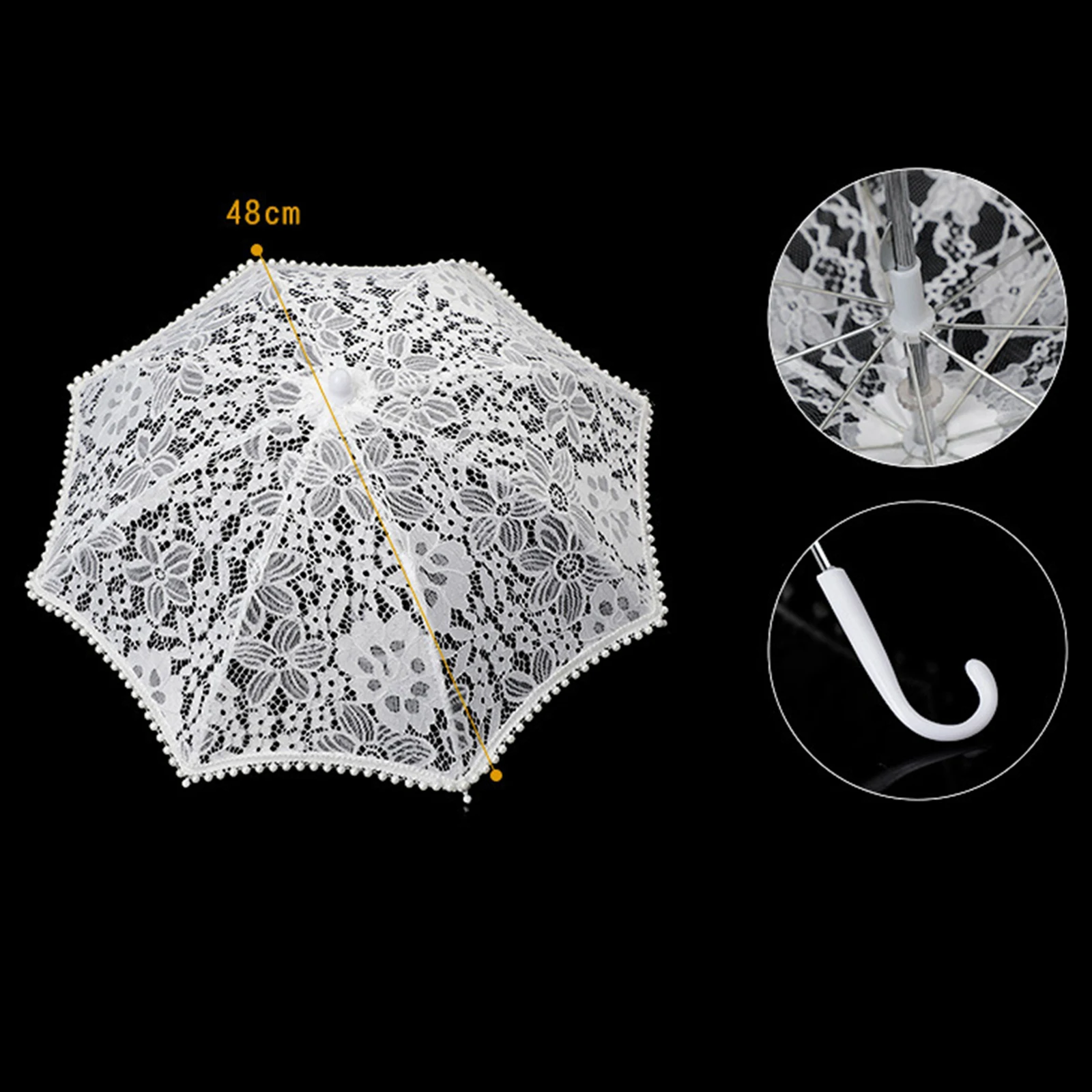 Bridal Lace Parasol Set Lace Umbrella Parasol White Wooden Handle Costume Flower Girl Umbrella for Wedding Decoration Photo Prop