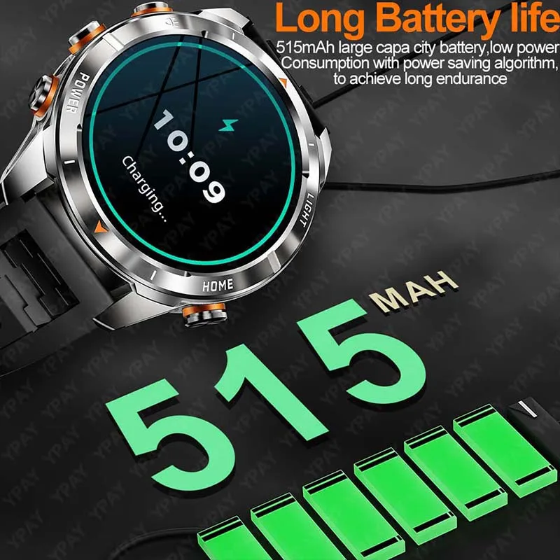 2025 New Outdoor military Men Smart Watch Bluetooth Call 1.46" AMOLED 515mAh Battery LED Flashlight IP69K 10ATM Waterproof Watch 5
