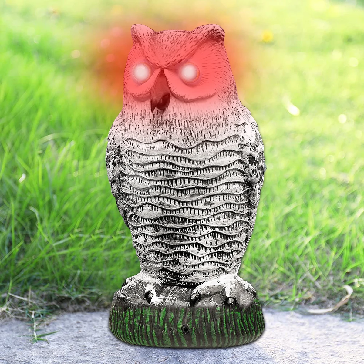 Plastic White Owl Decoy with Flashing Eyes for Garden Bird Control