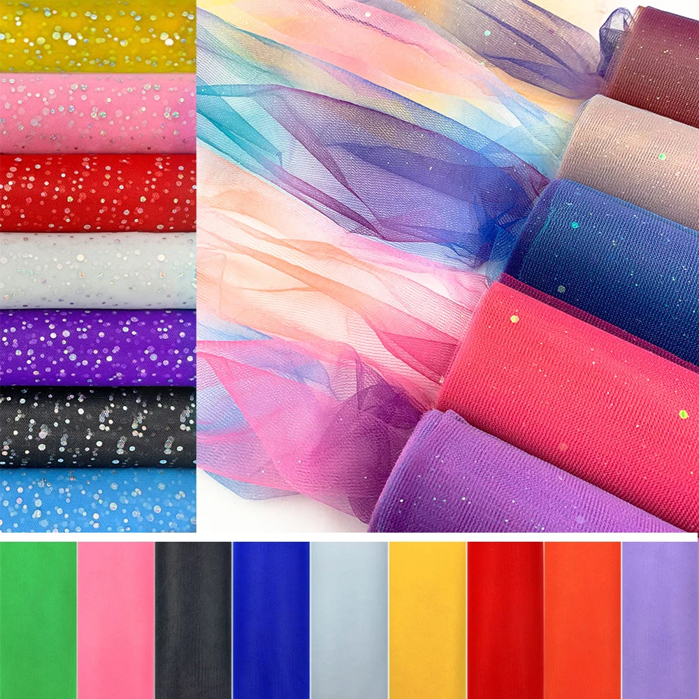 Rainbow Glitter Sequin Tulle Fabric Roll - 6in x 10 Yards for Crafting and Decoration