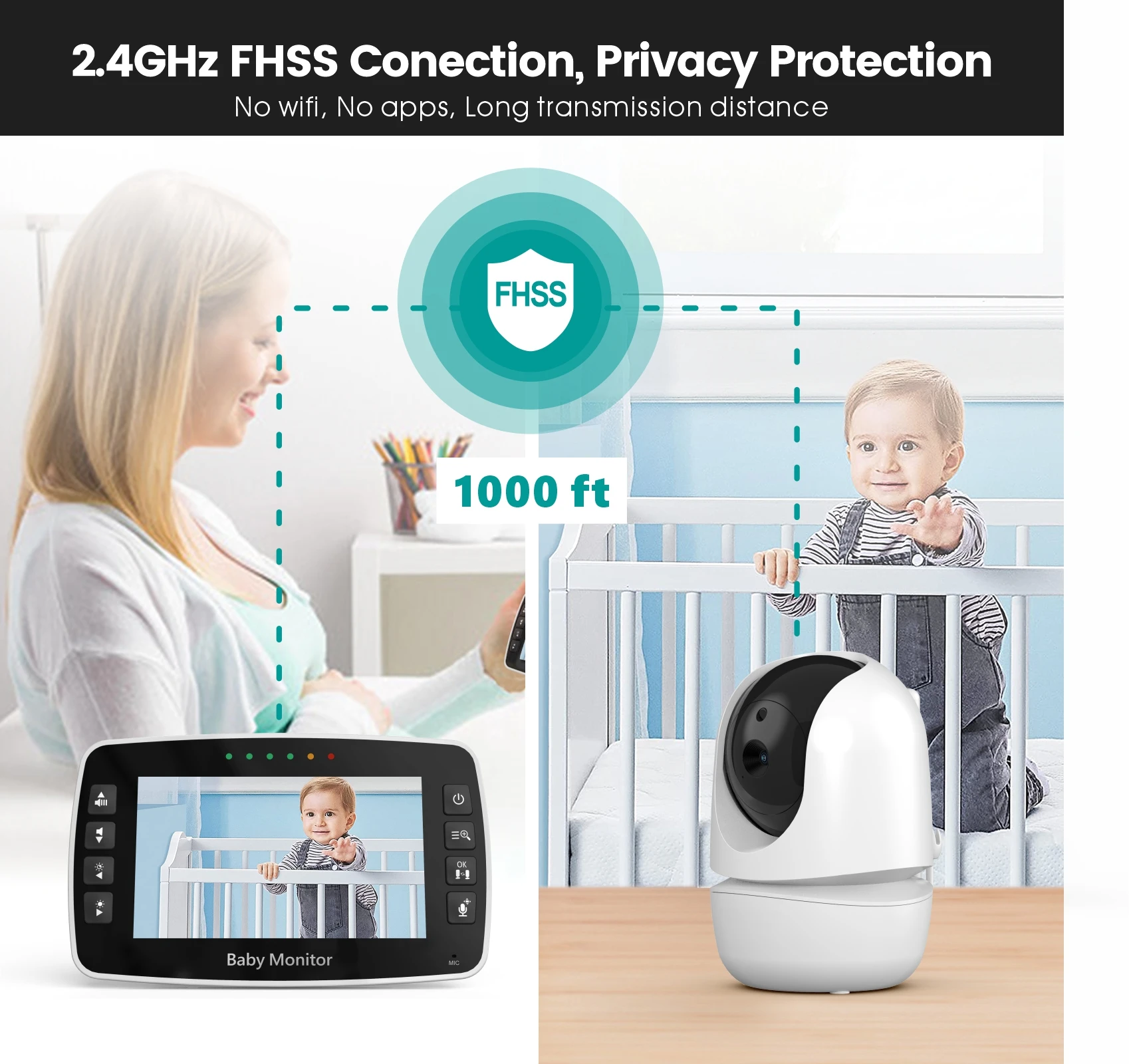 4.3Inch Baby Monitor with Two camera Wireless PTZ Camera High Security Children Camera Night Vision Temperature Monitoring Baby