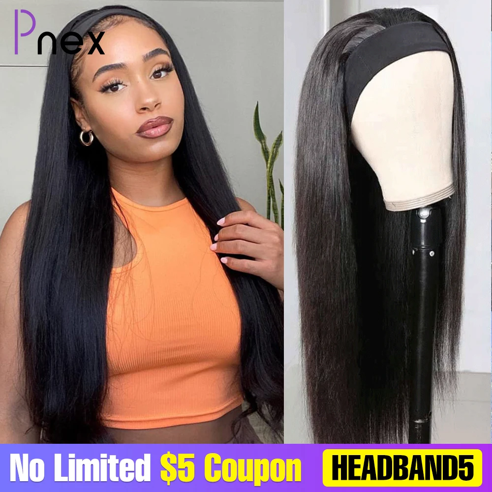 

Headband Wig Human Hair Bone Straight Human Hair Wigs With Bands Brazilian Glueless Remy Hair Scarf Wig For Women Natural Black
