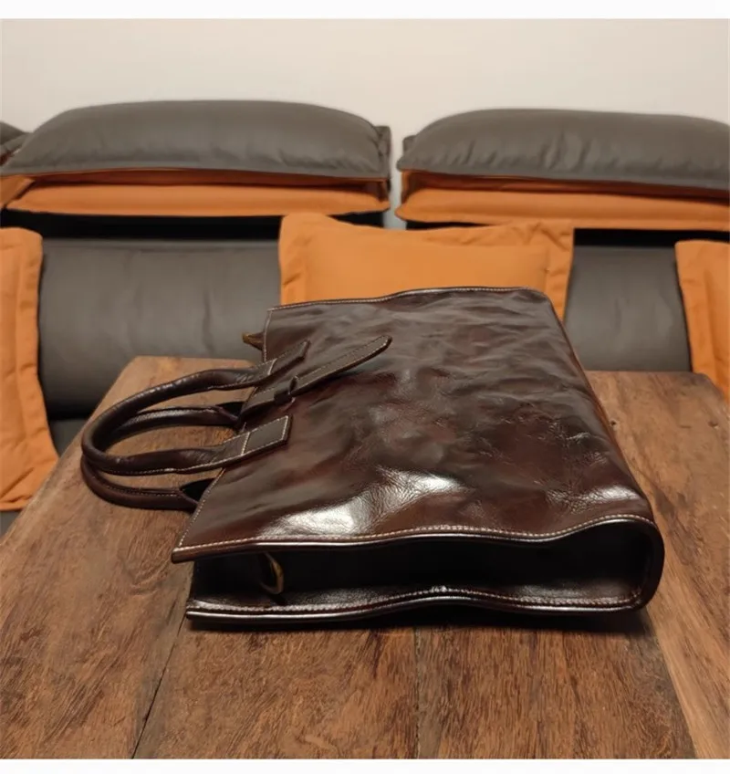 Einfache Vintage Echtes Leder männer Aktentasche Business Casual Designer Luxus Echtes Rindsleder Handtasche Arbeit Laptop Messenger Tasche – Detail 15