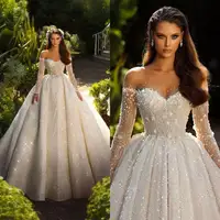 Exquisite Wedding Dress Ball Gown Strapless Appliques Sequins Pearls Long Sleeve Floor-Length Bride Vestido De Noiva Custom Made 1