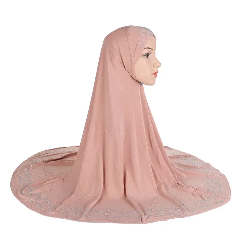 fashion Big size L 90*80cm muslim amira hijab with rhinestones pull on islamic scarf head wrap pray scarf headbands H058