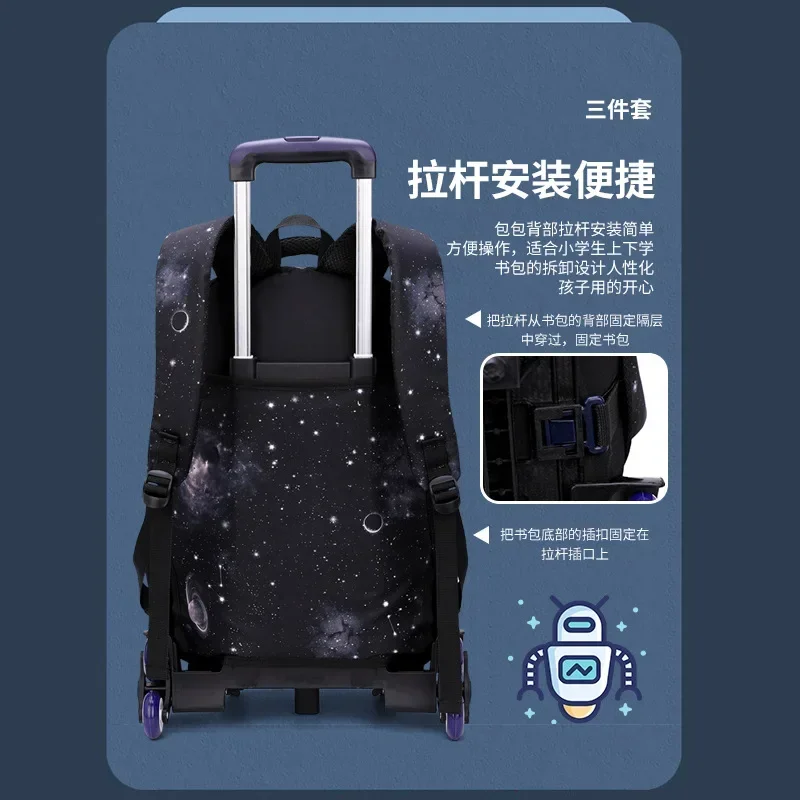 Carry on Kids' Luggage Primary Junior High School Bag Rolling Backpack for Boys Wheeled Bag with Lunch Box Trolley School Bags 4