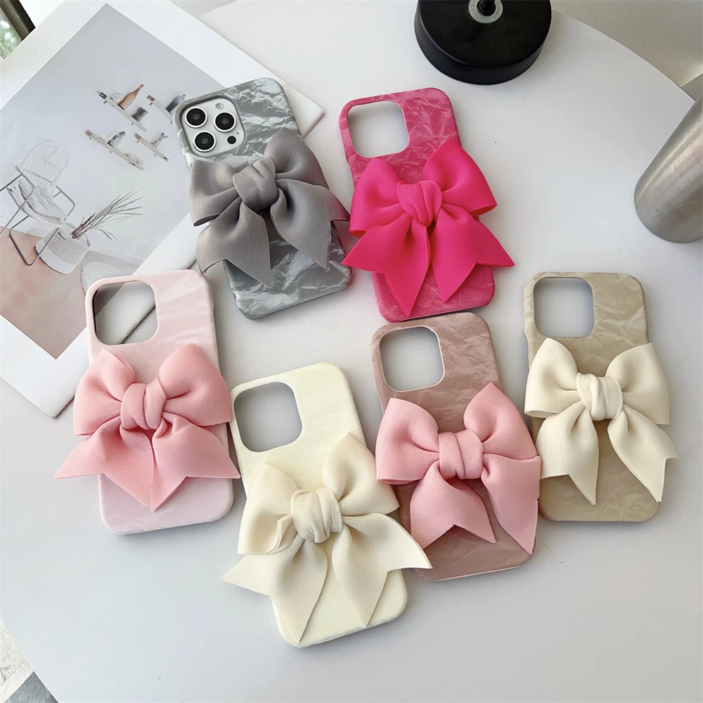 INS Luxury Silk Texture 3D Ribbon Case - Cute Solid Candy Color Cover