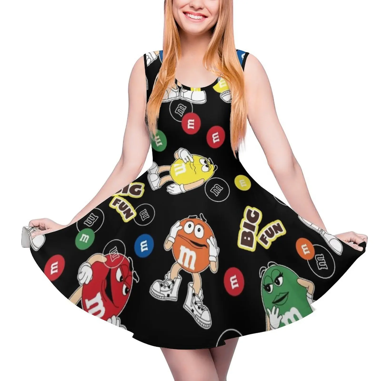 

M & M Abstract Big Fun Candy Round Neck Dress long dress women summer Bride dresses Woman's evening dress