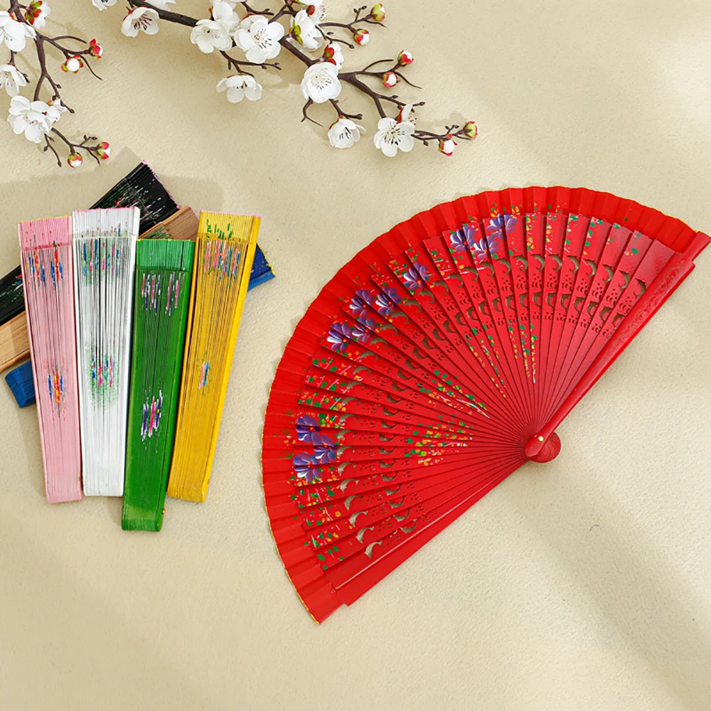 

Summer Lady Hand Folding Fan Dance Performance Wooden Fans Old-Fashioned Wedding Accessories Home Decor