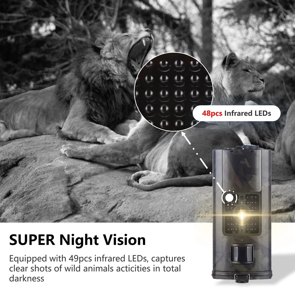 Hunting Trail Camera 16MP 1080P Night Vision IP56 Waterproof 0.5s trigger time Photo Trap Camera