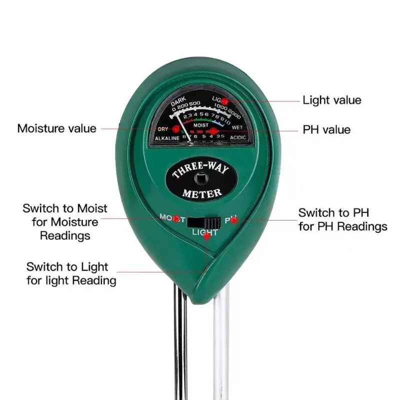 

3 in1 Moisture Sunlight PH Meter Soil Water Acidity Humidity Light PH Test Garden Plants Flowers Moist Tester Testing Instrument