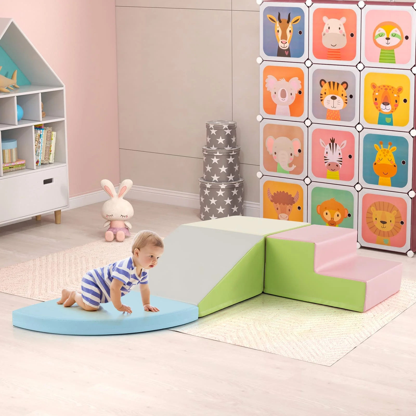 DORTALA Baby Climb & Crawl Foam Block Play Set 4-Piece Kids Soft Toy Set-Pink