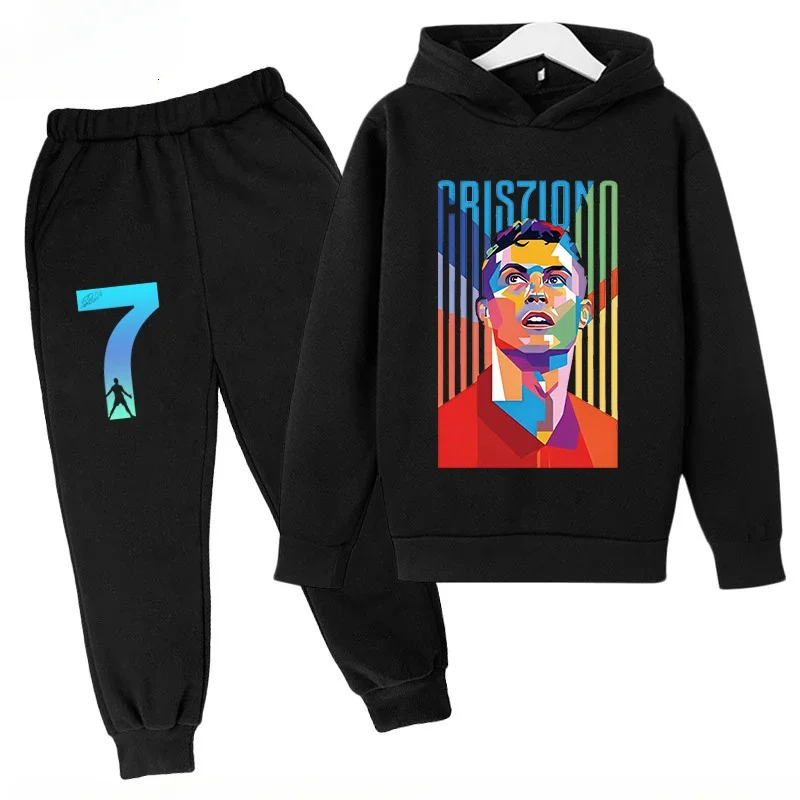thumbnail image 1 of Conjunto de sudadera y pantalones deportivos para niños, conjunto de 2 piezas para niños y niñas, ropa para niños con estampado de avatar de Ronaldo, 1 of 5