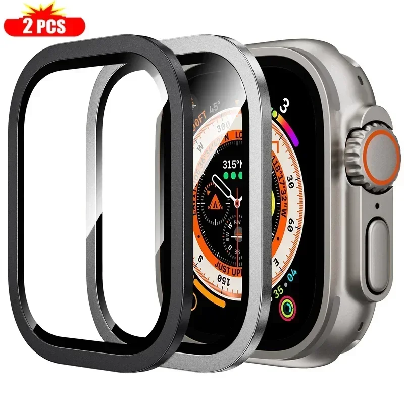 Titanium Metal Tempered Glass Screen Protector for Apple Watch - Anti-Scratch Frame (2-Pack)
