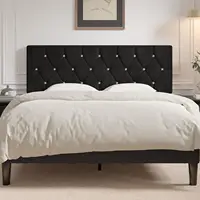 Queen Size Tufted Upholstered Headboard, Adjustable Height 39.8" to 49.8", Diamond Button Design, Easy Assembly in Classic Black 6