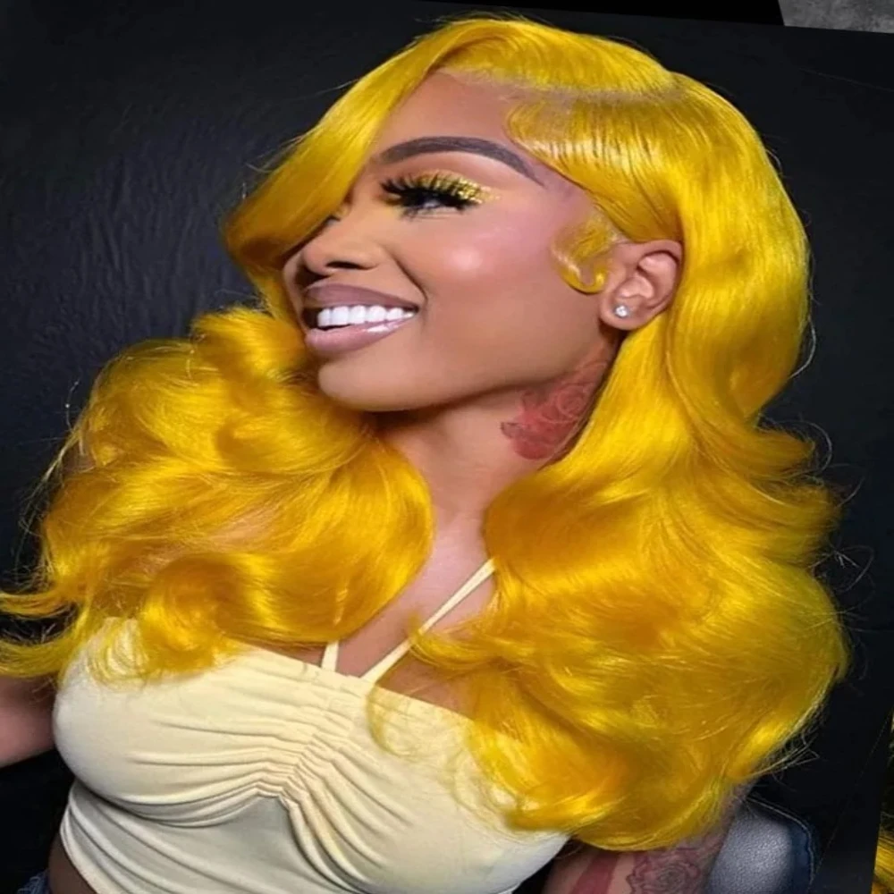 Light Yellow 13x4 HD Lace Frontal Wig Human Hair Body Wave Transparent Lace Wig Yellow Colored Human Hair Wigs 250 for Women 2