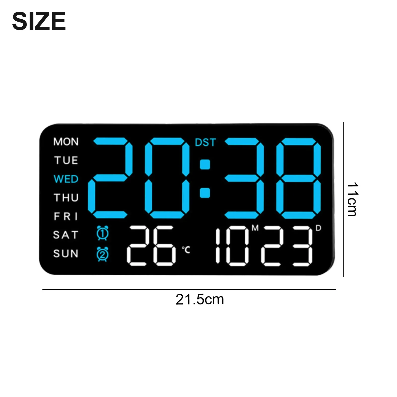 Colorful LED Digital Wall Clock Large Digital Wall Clock Temperature Humidity Week Display Bright Adjustable Electronic