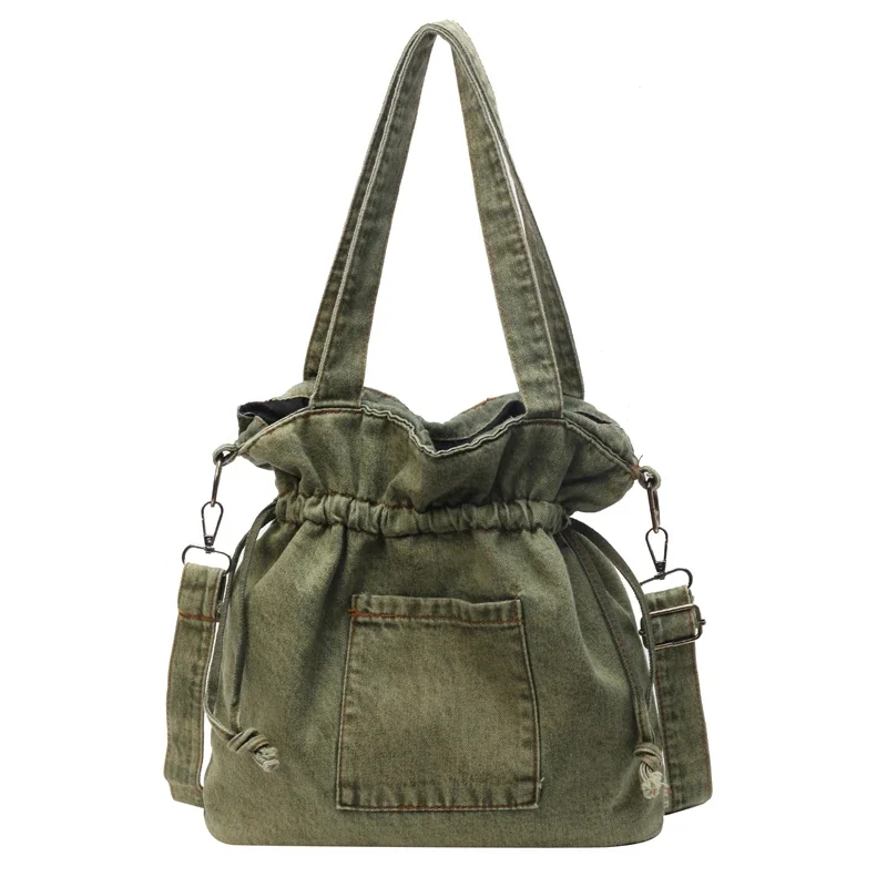 thumbnail image 1 of Bolso de hombro con cordón de mezclilla informal de alta calidad y gran venta para mujer 2024, nuevo bolso de mano de gran capacidad con hilo de coser, 1 of 5
